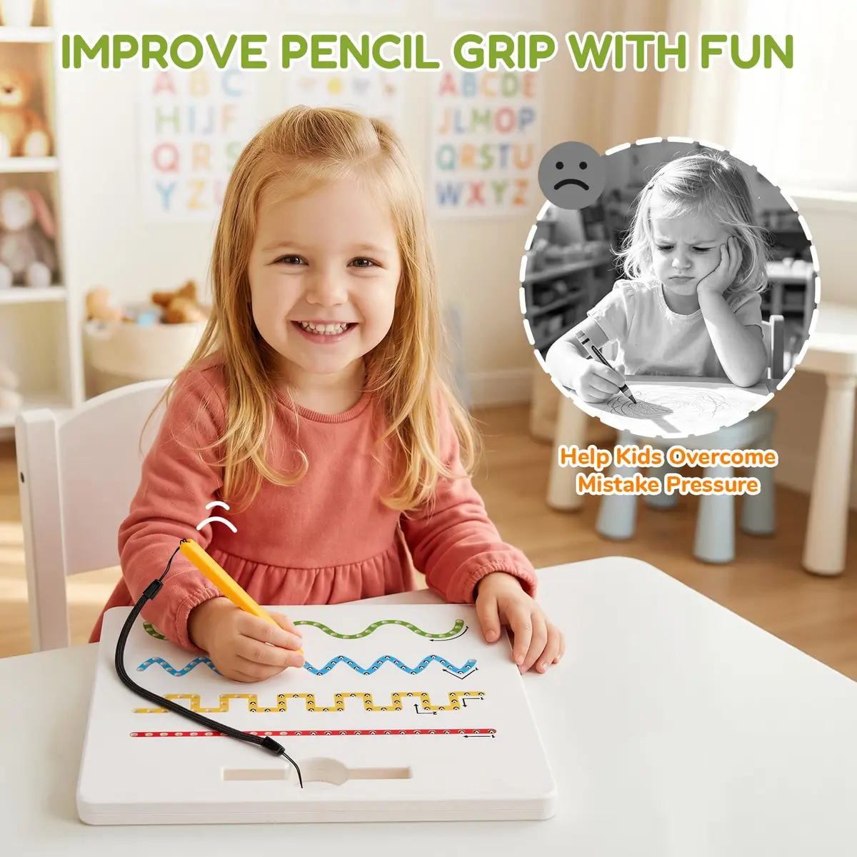 GAMENOTE Magnetic Shapes and Lines Tracing Board with Stylus | 22.8 cm x 24.5 cm (9.5 x 9.6 Inches) - view 7