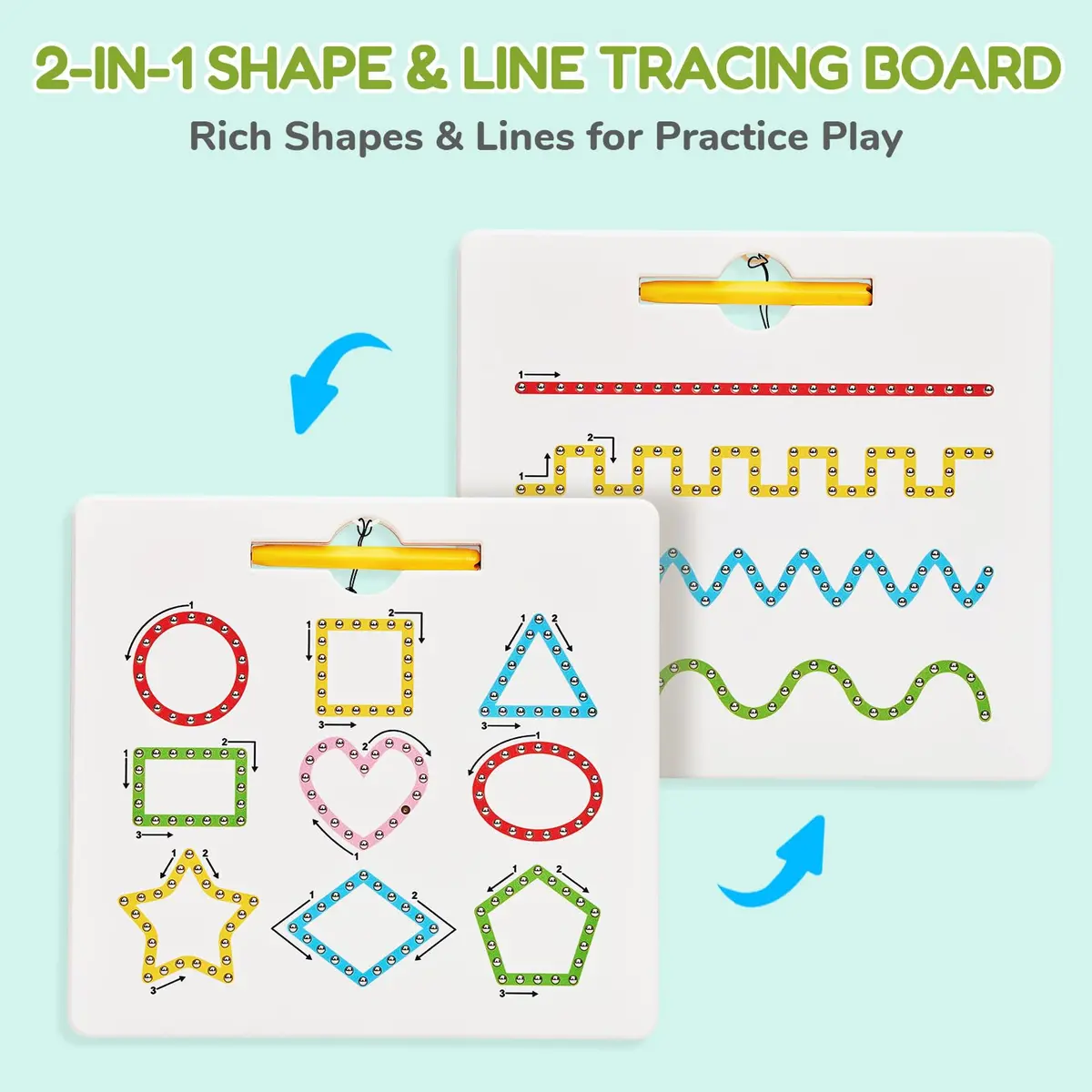 GAMENOTE Magnetic Shapes and Lines Tracing Board with Stylus | 22.8 cm x 24.5 cm (9.5 x 9.6 Inches) - view 3