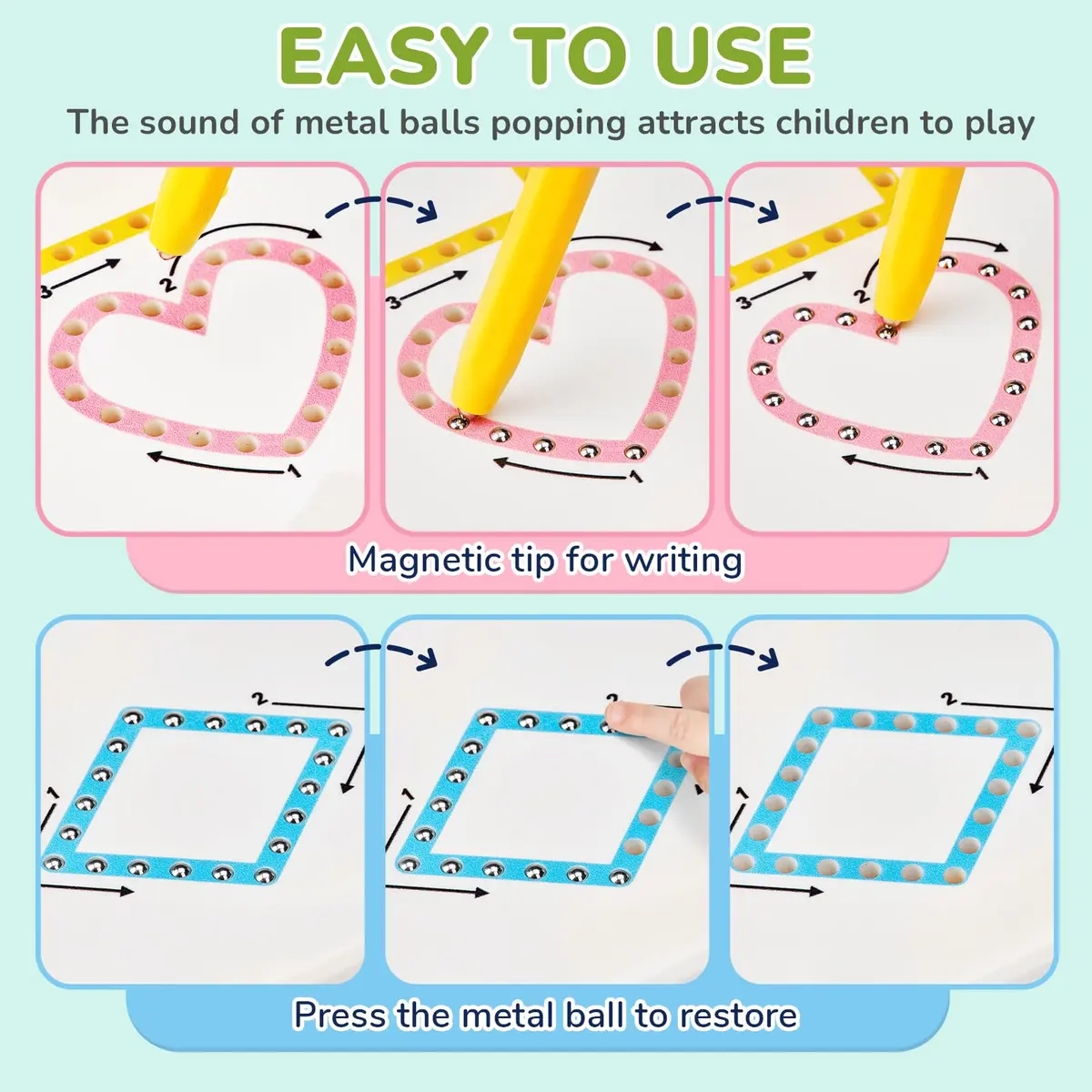 GAMENOTE Magnetic Shapes and Lines Tracing Board with Stylus | 22.8 cm x 24.5 cm (9.5 x 9.6 Inches) - view 4