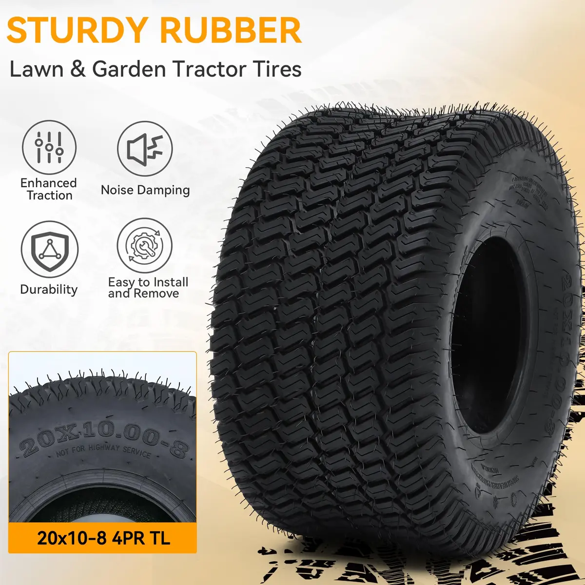 YINTATECH 20x10-8 Lawn Mower Tires Set of 2 | 4-Ply Tubeless for Lawn & Garden Vehicles - view 3