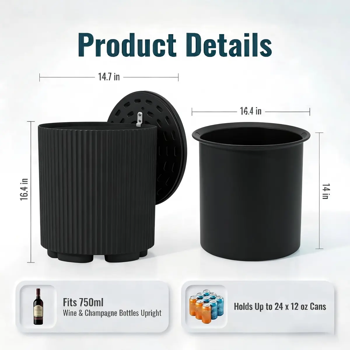 Diyfire Outdoor Cooler Side Table 14.76"L x 14.76"W x 16.65"H | All Weather Resistant Portable Ice Chest - view 2