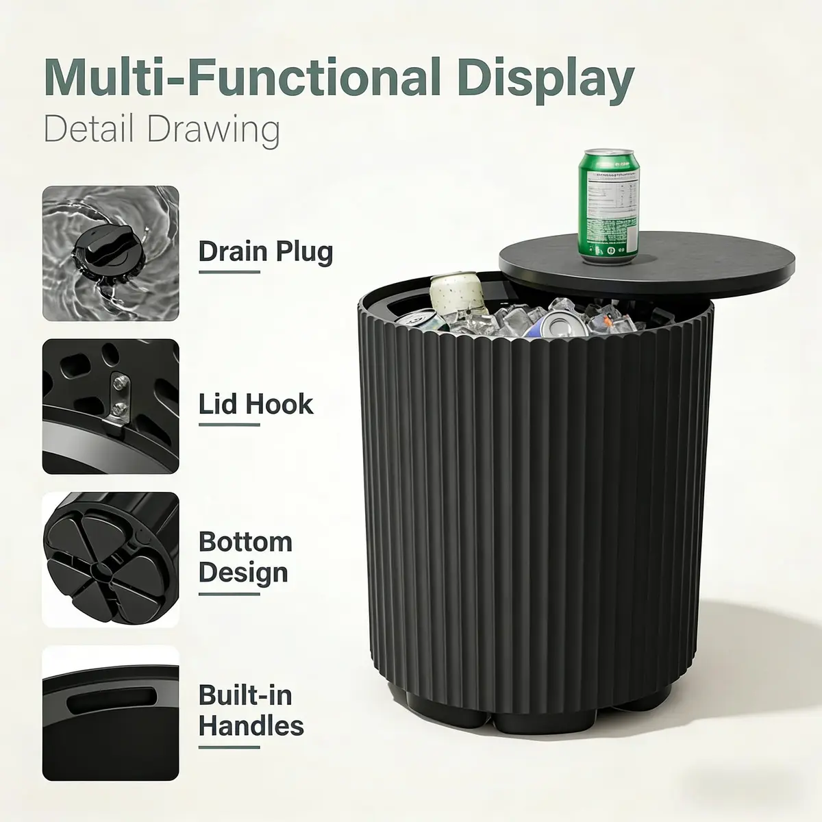 Diyfire Outdoor Cooler Side Table 14.76"L x 14.76"W x 16.65"H | All Weather Resistant Portable Ice Chest - view 4