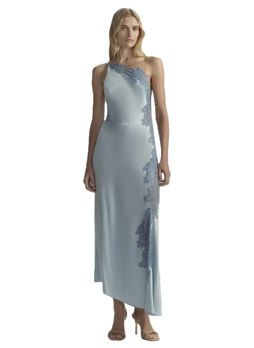 ALC Lou Dress, Delphinium Blue/French Blue, 00 | Vivid Viscose, One-Shoulder Midi - main product image