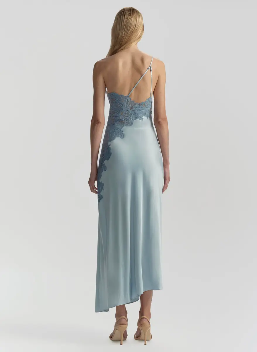 ALC Lou Dress, Delphinium Blue/French Blue, 00 | Vivid Viscose, One-Shoulder Midi - view 2