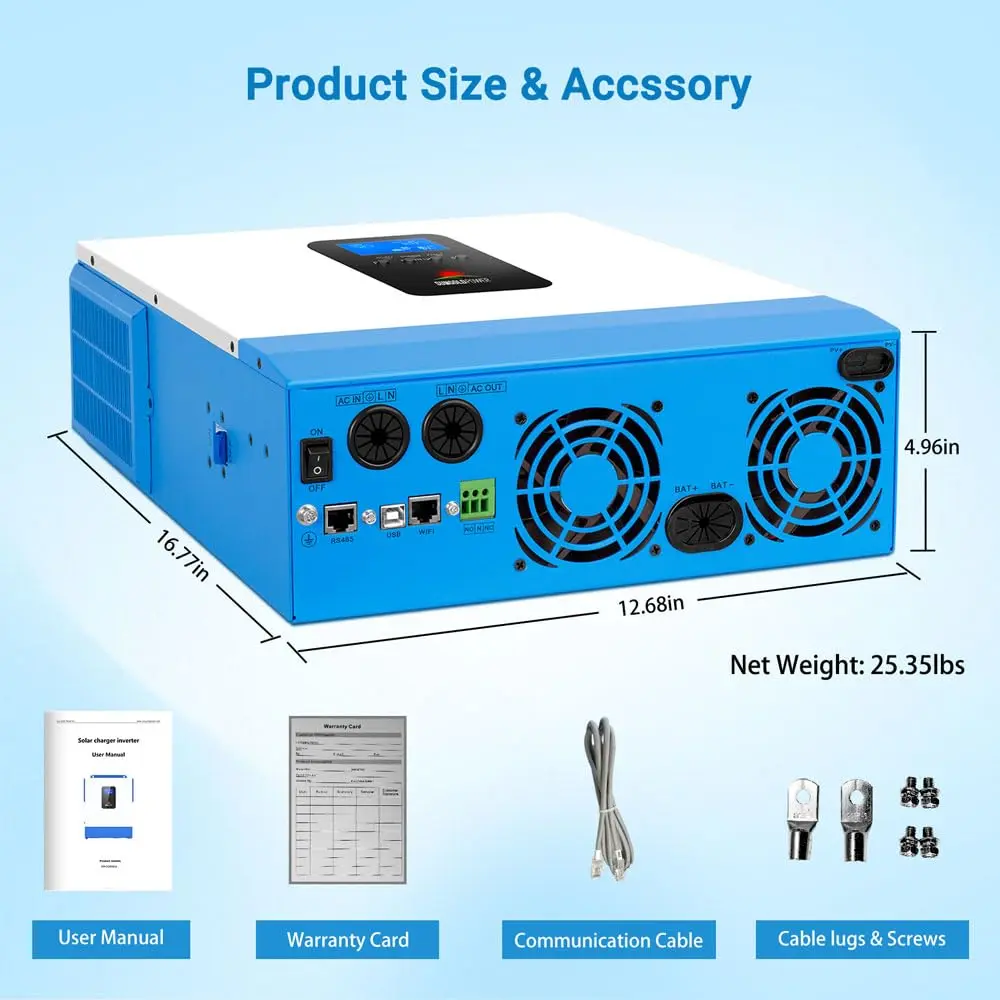 SGPWOSAY 48V 120V Power Inverter | 5000W Pure Sine Wave, All-in-One Solar & AC Charger, 80A MPPT, 40A AC, Off-Grid Home Backup - view 7