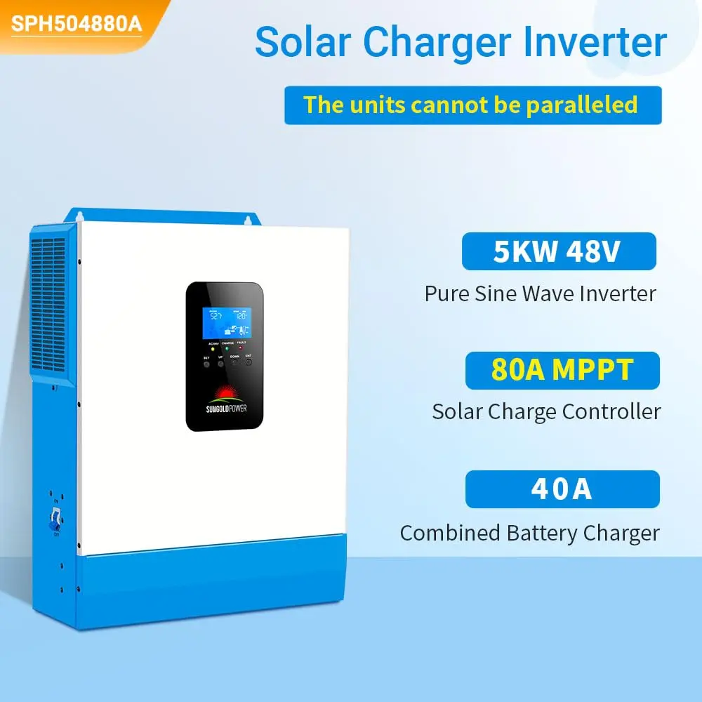 SGPWOSAY 48V 120V Power Inverter | 5000W Pure Sine Wave, All-in-One Solar & AC Charger, 80A MPPT, 40A AC, Off-Grid Home Backup - view 2