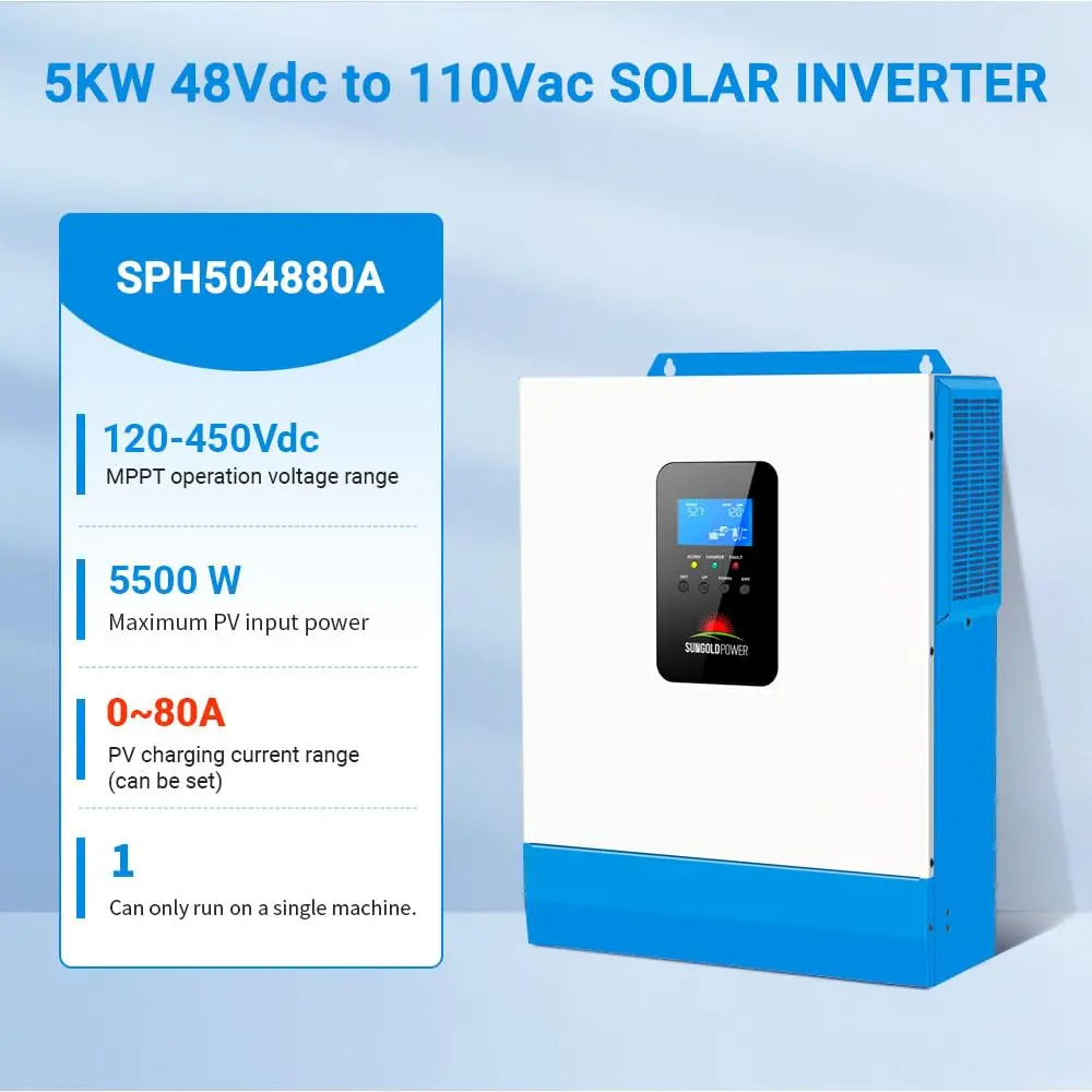 SGPWOSAY 48V 120V Power Inverter | 5000W Pure Sine Wave, All-in-One Solar & AC Charger, 80A MPPT, 40A AC, Off-Grid Home Backup - view 3