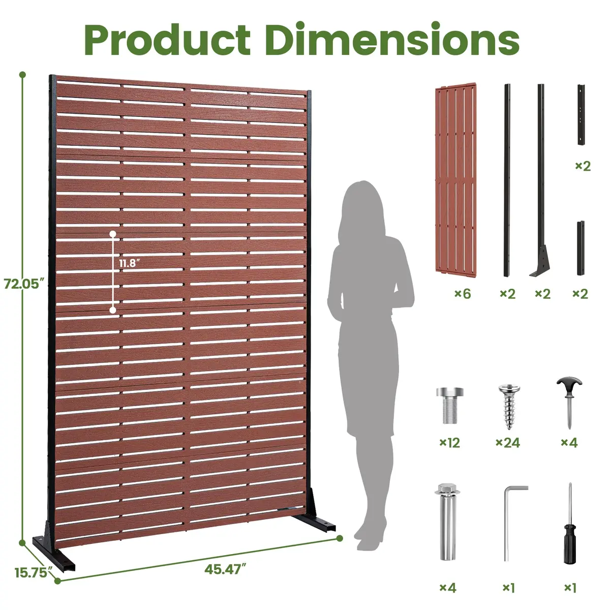 Diyfire Outdoor Privacy Screen 72" H HDPE Decorative Freestanding Privacy Panel, Sandblasting Louvered Weather-Resistant for Patio, Balcony, Backyard - view 2
