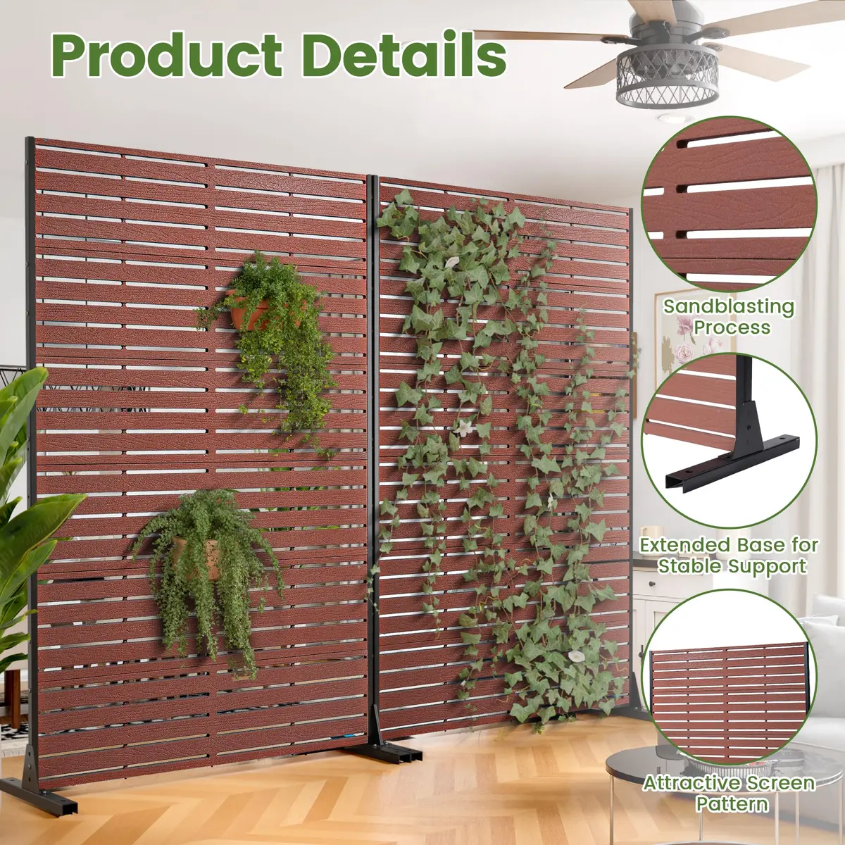 Diyfire Outdoor Privacy Screen 72" H HDPE Decorative Freestanding Privacy Panel, Sandblasting Louvered Weather-Resistant for Patio, Balcony, Backyard - view 3