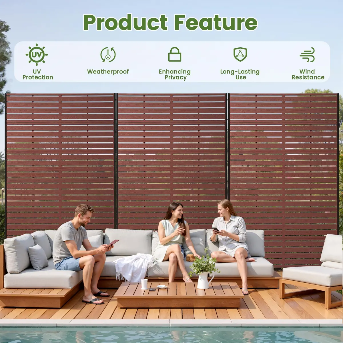 Diyfire Outdoor Privacy Screen 72" H HDPE Decorative Freestanding Privacy Panel, Sandblasting Louvered Weather-Resistant for Patio, Balcony, Backyard - view 4