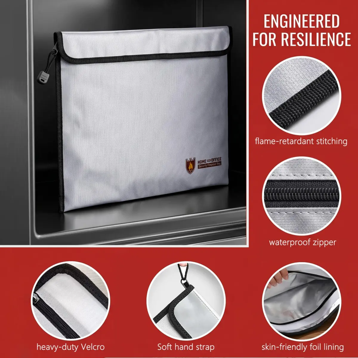 Geban Extra Large Fireproof Document Bag 38cm x 28cm (15''×11'') | Protects Valuables from Fire & Water - view 3