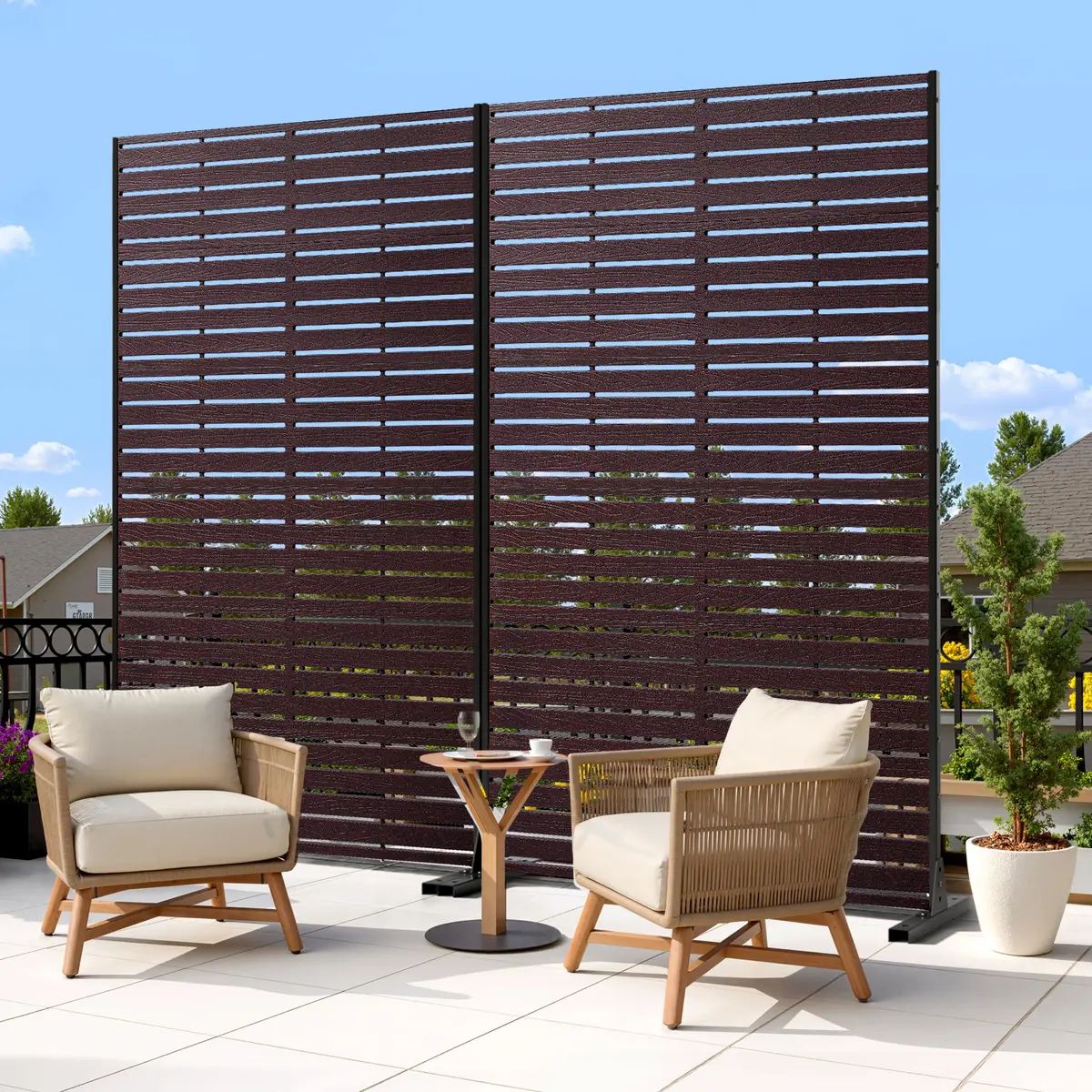Diyfire Outdoor Privacy Screen 72" H HDPE Decorative Freestanding Privacy Panel, Sandblasting Louvered Weather-Resistant for Patio, Balcony, Backyard - view 6