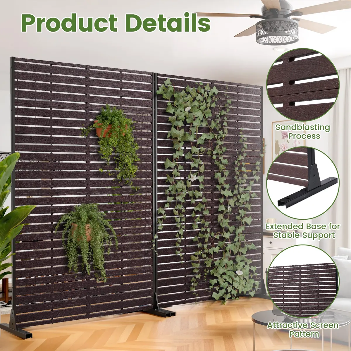 Diyfire Outdoor Privacy Screen 72" H HDPE Decorative Freestanding Privacy Panel, Sandblasting Louvered Weather-Resistant for Patio, Balcony, Backyard - view 2