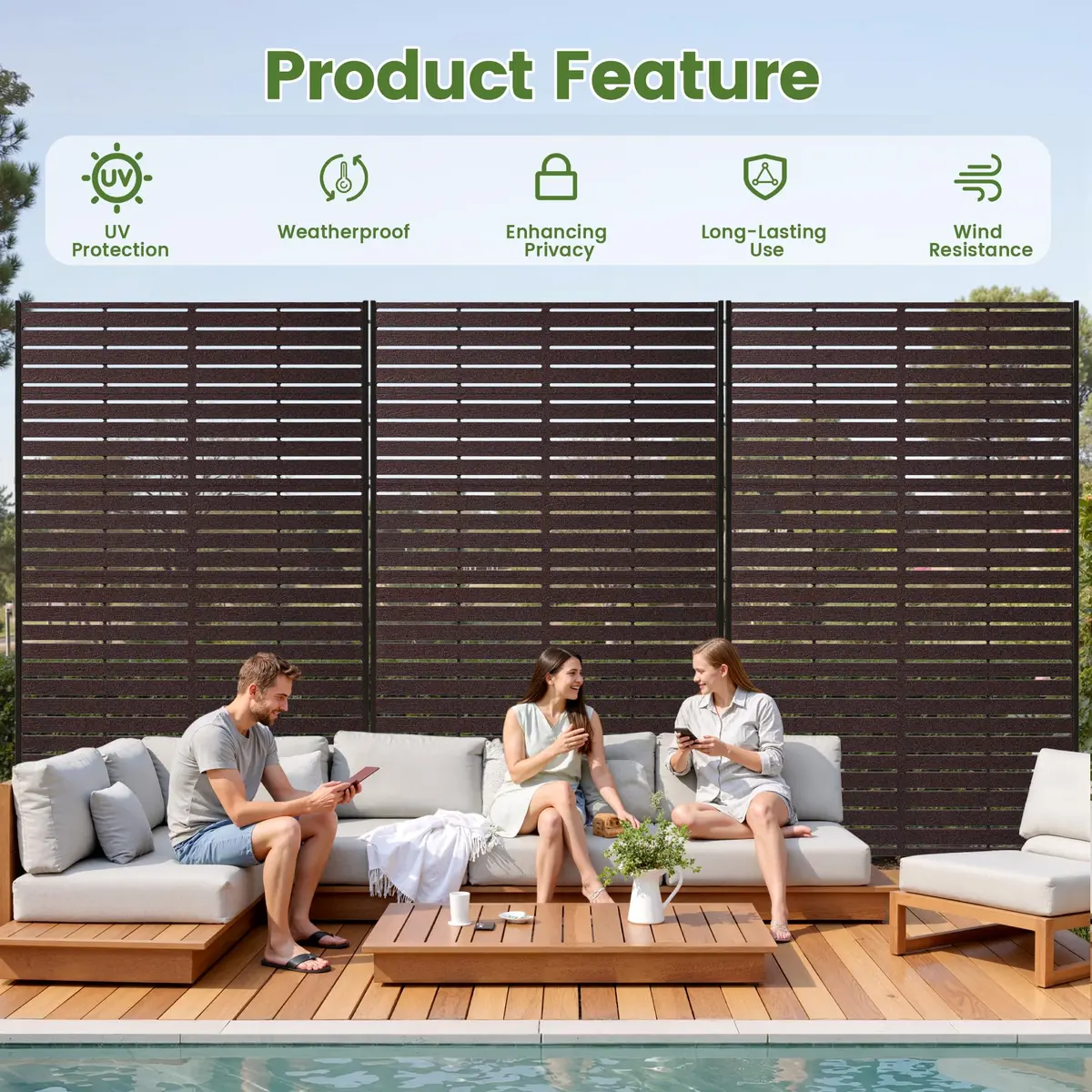 Diyfire Outdoor Privacy Screen 72" H HDPE Decorative Freestanding Privacy Panel, Sandblasting Louvered Weather-Resistant for Patio, Balcony, Backyard - view 3