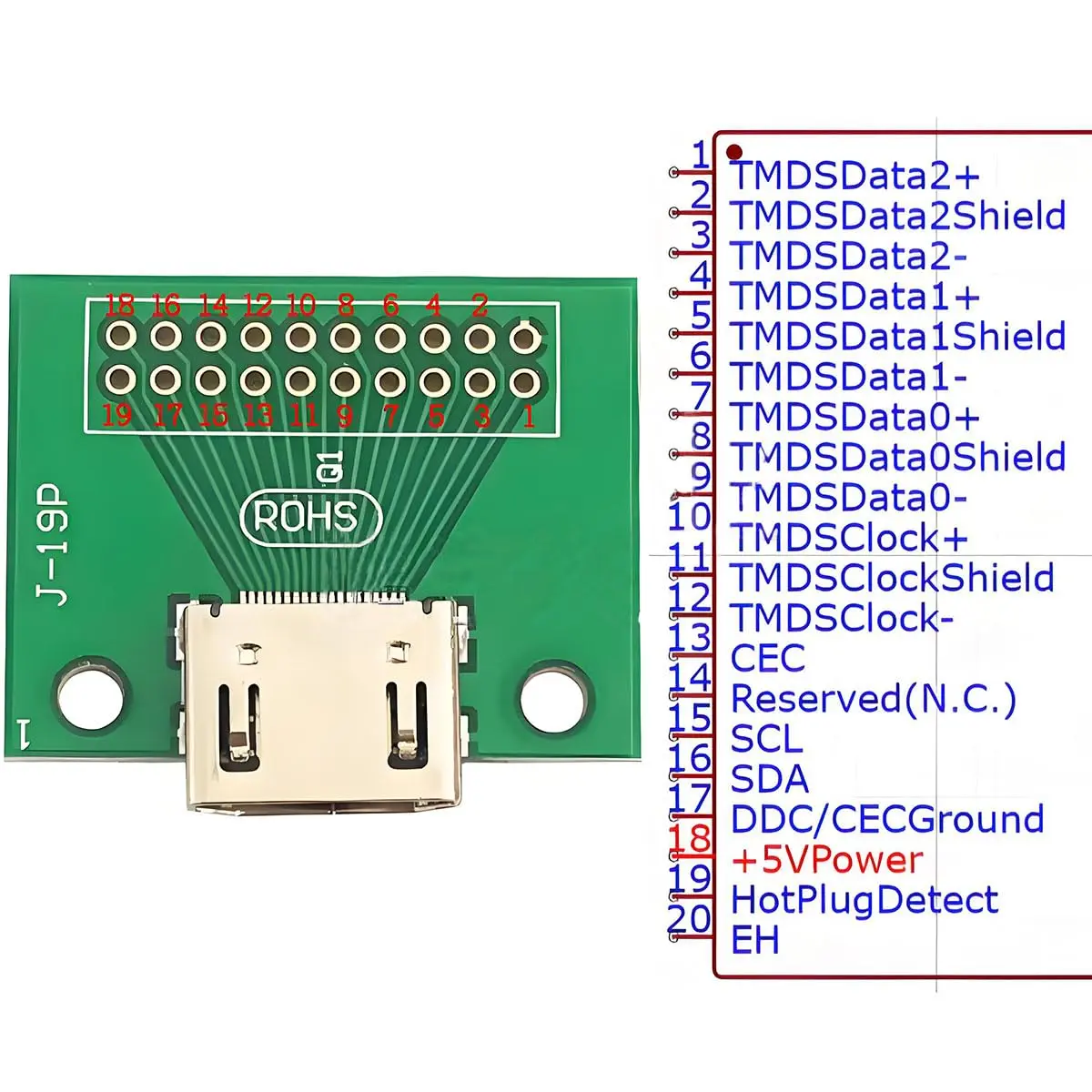 Teansic HDMI Female 19-Pin Breakout PCB Board with 2.54mm Straight Pin (2-Pack) | Essential for Hardware Debugging & Signal Testing - view 3
