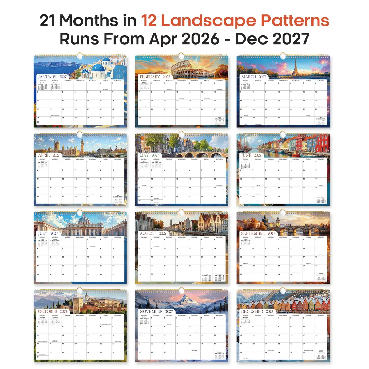 Taja Calendar 2026-2027 | 21-Month Wall Calendar with Elegant European Landscapes - view 7