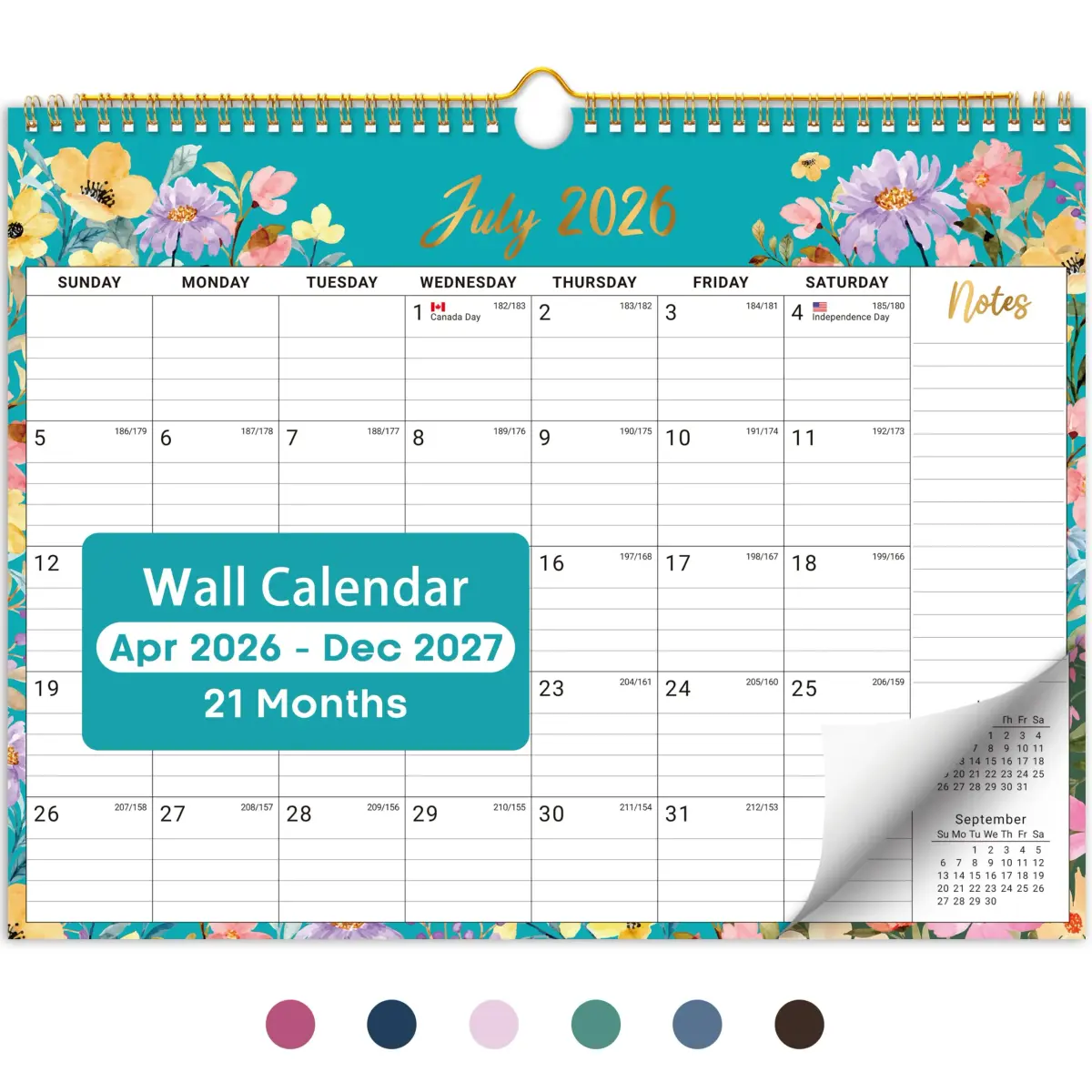 Taja 2026-2027 Wall Calendar 14.7" x 11.5" (36.8 cm x 29.2 cm) | Floral Design, 21-Month Planning - main product image