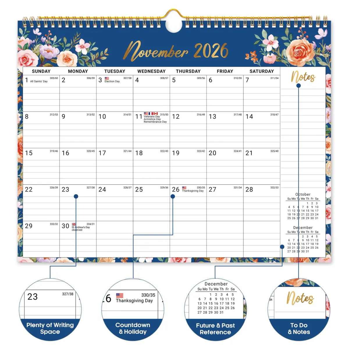 Taja 2026-2027 Wall Calendar 14.7" x 11.5" (36.8 cm x 29.2 cm) | Floral Design, 21-Month Planning - view 2