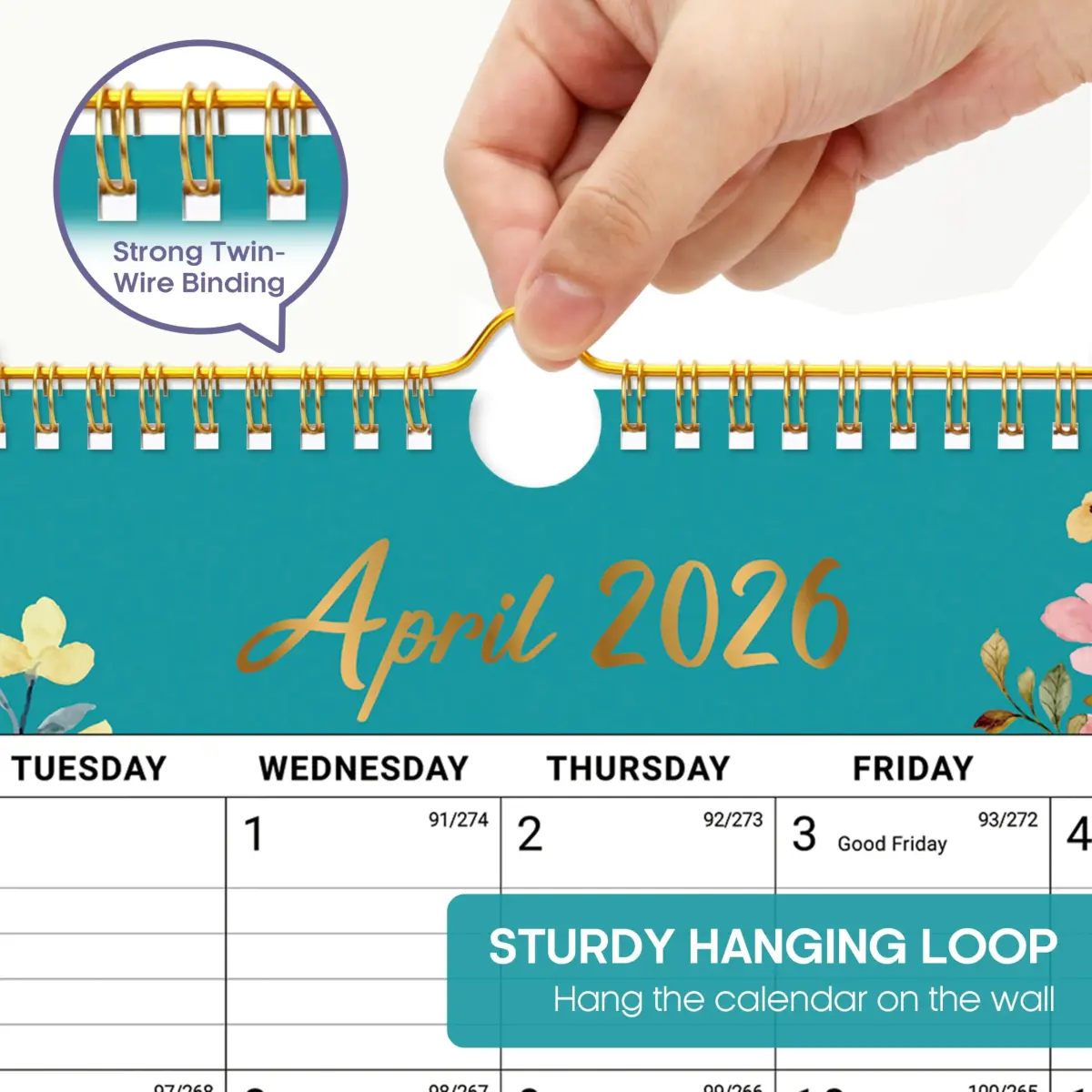 Taja 2026-2027 Wall Calendar 14.7" x 11.5" (36.8 cm x 29.2 cm) | Floral Design, 21-Month Planning - view 3
