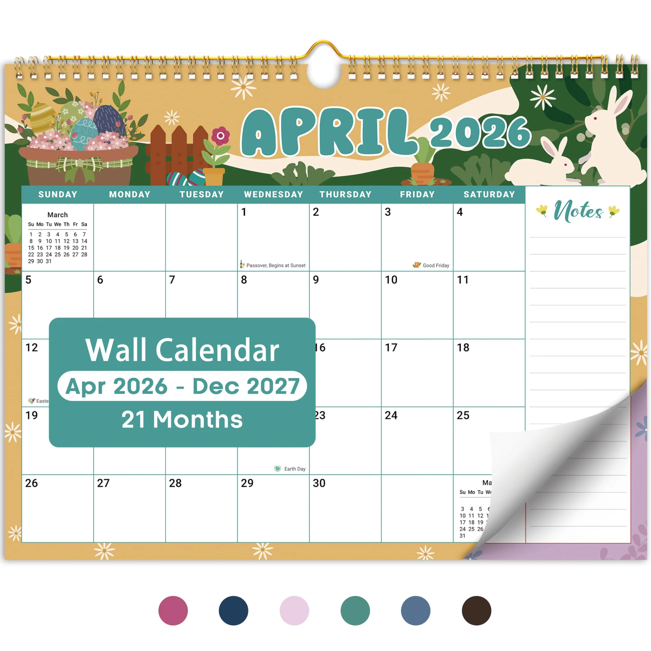 Taja Watercolor Festival Wall Calendar 2026-2027 (11.5" x 14.7") | Spiral Bound Planning Boards - main product image