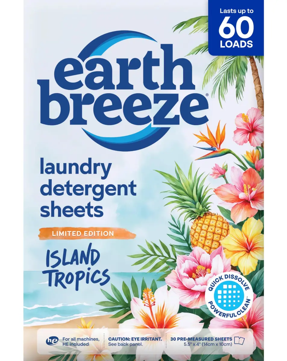 Earth Breeze Laundry Detergent Sheets Island Tropics 60 Loads | Concentrated Formula Eco-Friendly Biodegradable Value Pack - main product image