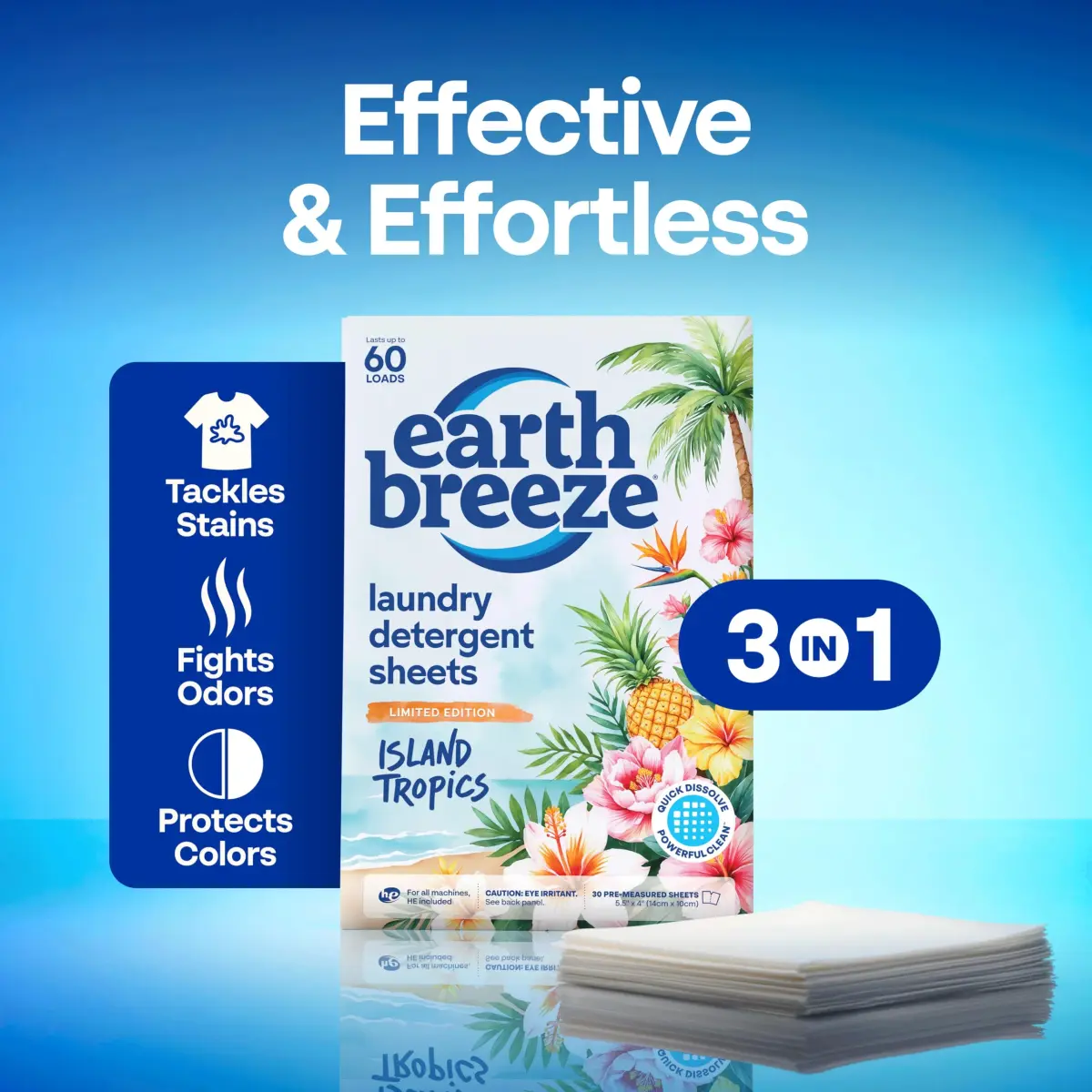 Earth Breeze Laundry Detergent Sheets Island Tropics 60 Loads | Concentrated Formula Eco-Friendly Biodegradable Value Pack - view 3
