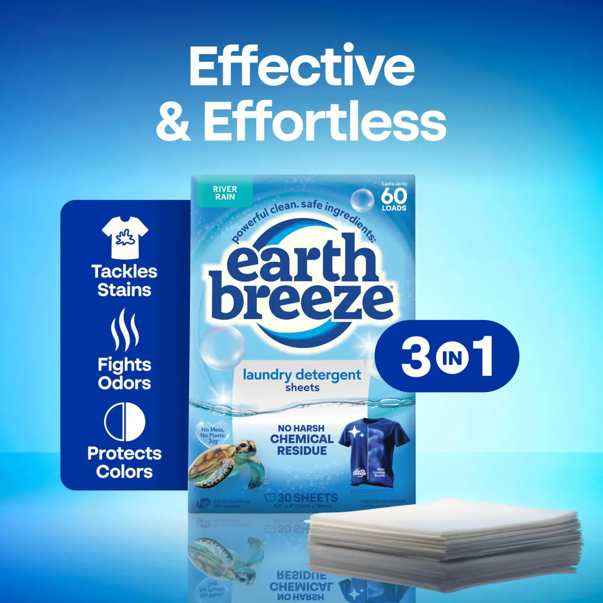 Earth Breeze Laundry Detergent Sheets River Rain 60 Loads | Eco-Friendly & Travel-Ready - view 3