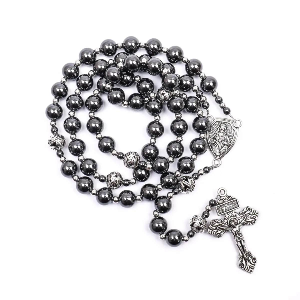 Nazareth Store Hematite Rosary Necklace for Men 50cm (20") | Devotional Strength & Spiritual Authority - main product image