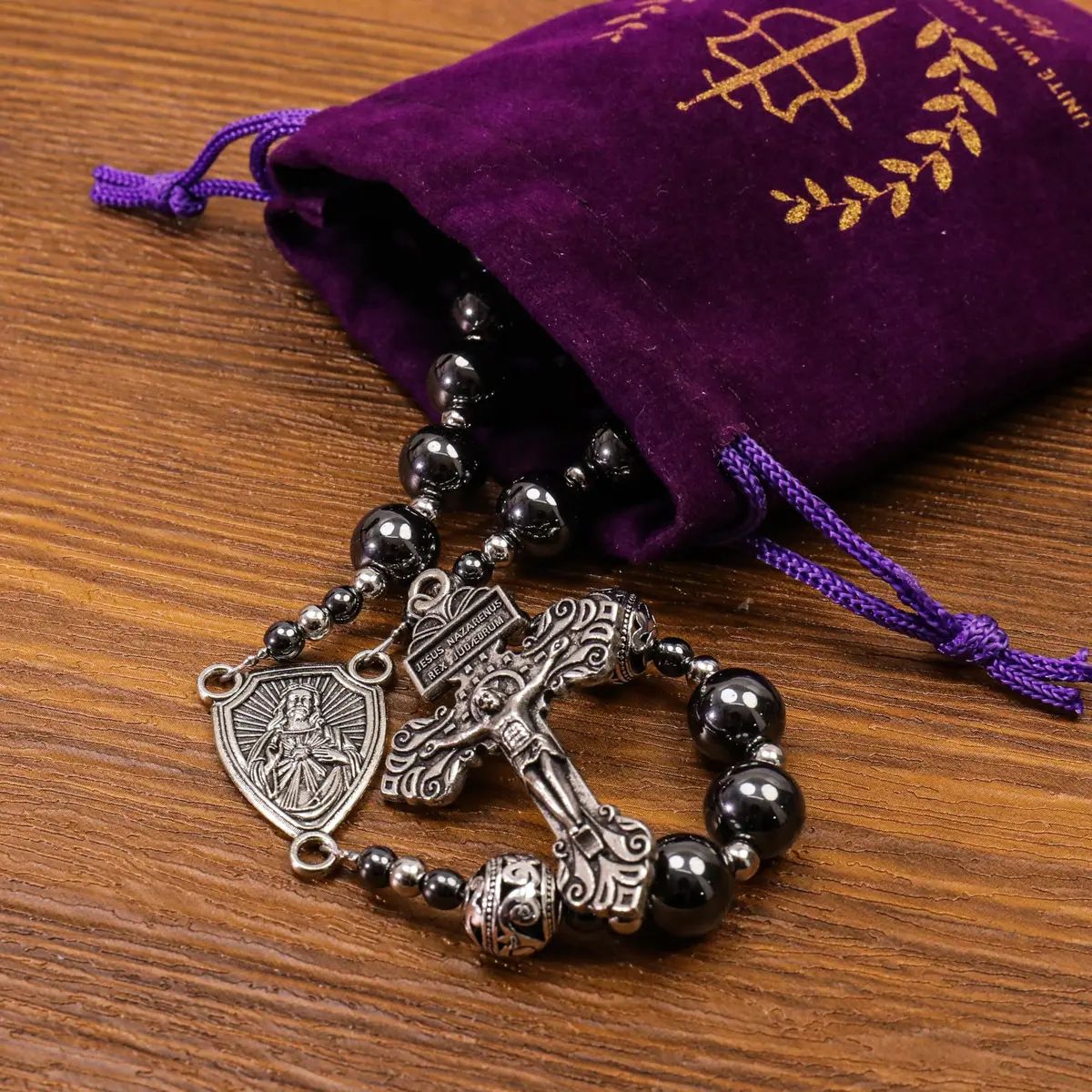 Nazareth Store Hematite Rosary Necklace for Men 50cm (20") | Devotional Strength & Spiritual Authority - view 5