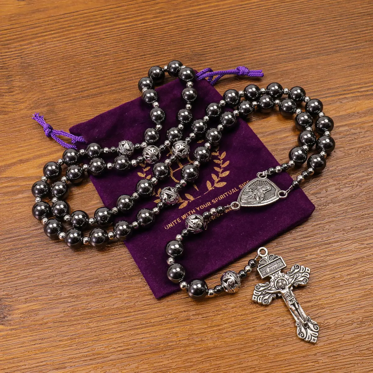 Nazareth Store Hematite Rosary Necklace for Men 50cm (20") | Devotional Strength & Spiritual Authority - view 6