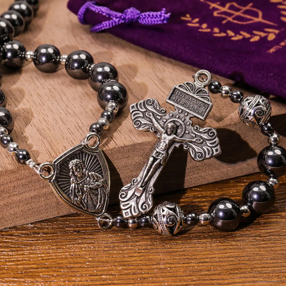 Nazareth Store Hematite Rosary Necklace for Men 50cm (20") | Devotional Strength & Spiritual Authority - view 8