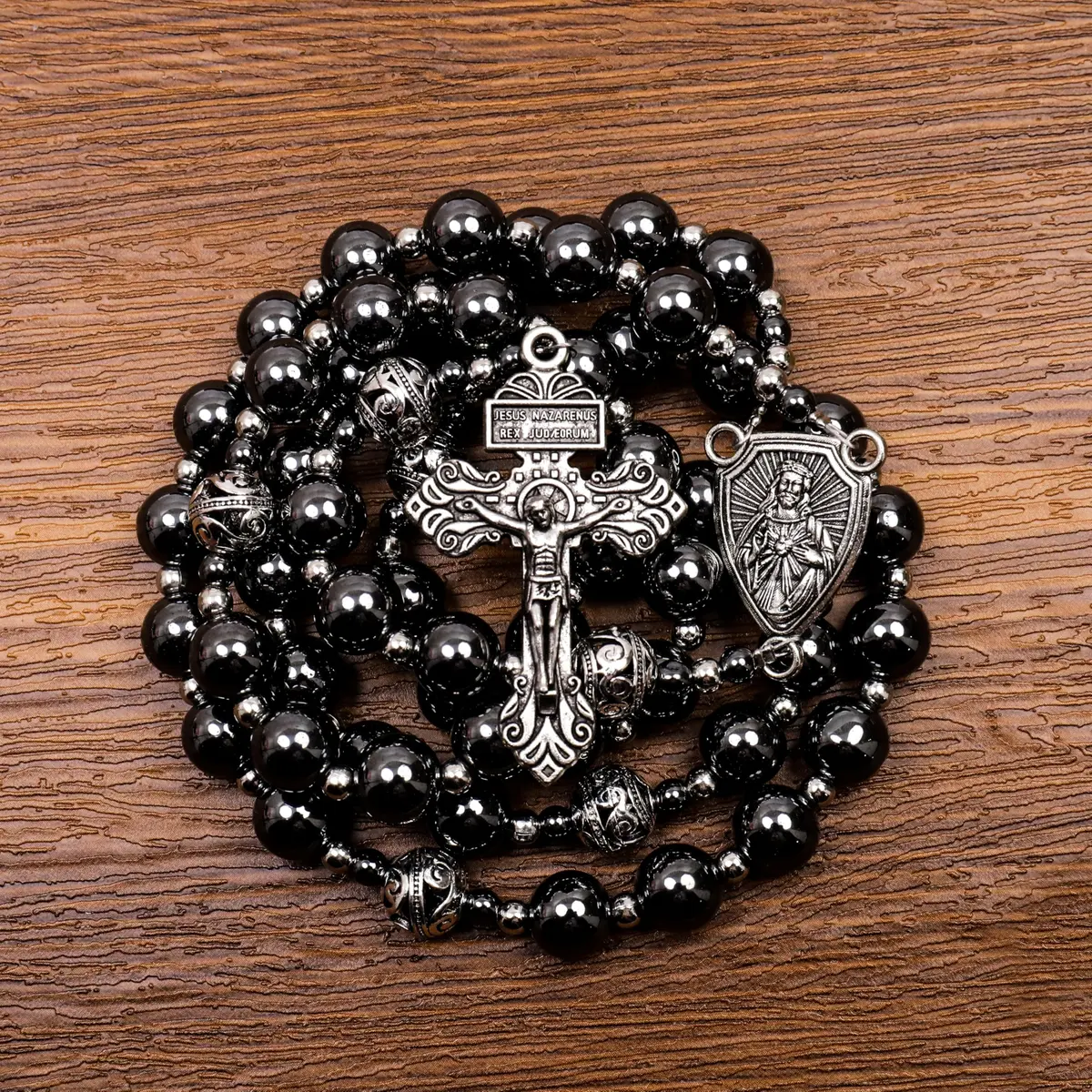 Nazareth Store Hematite Rosary Necklace for Men 50cm (20") | Devotional Strength & Spiritual Authority - view 9