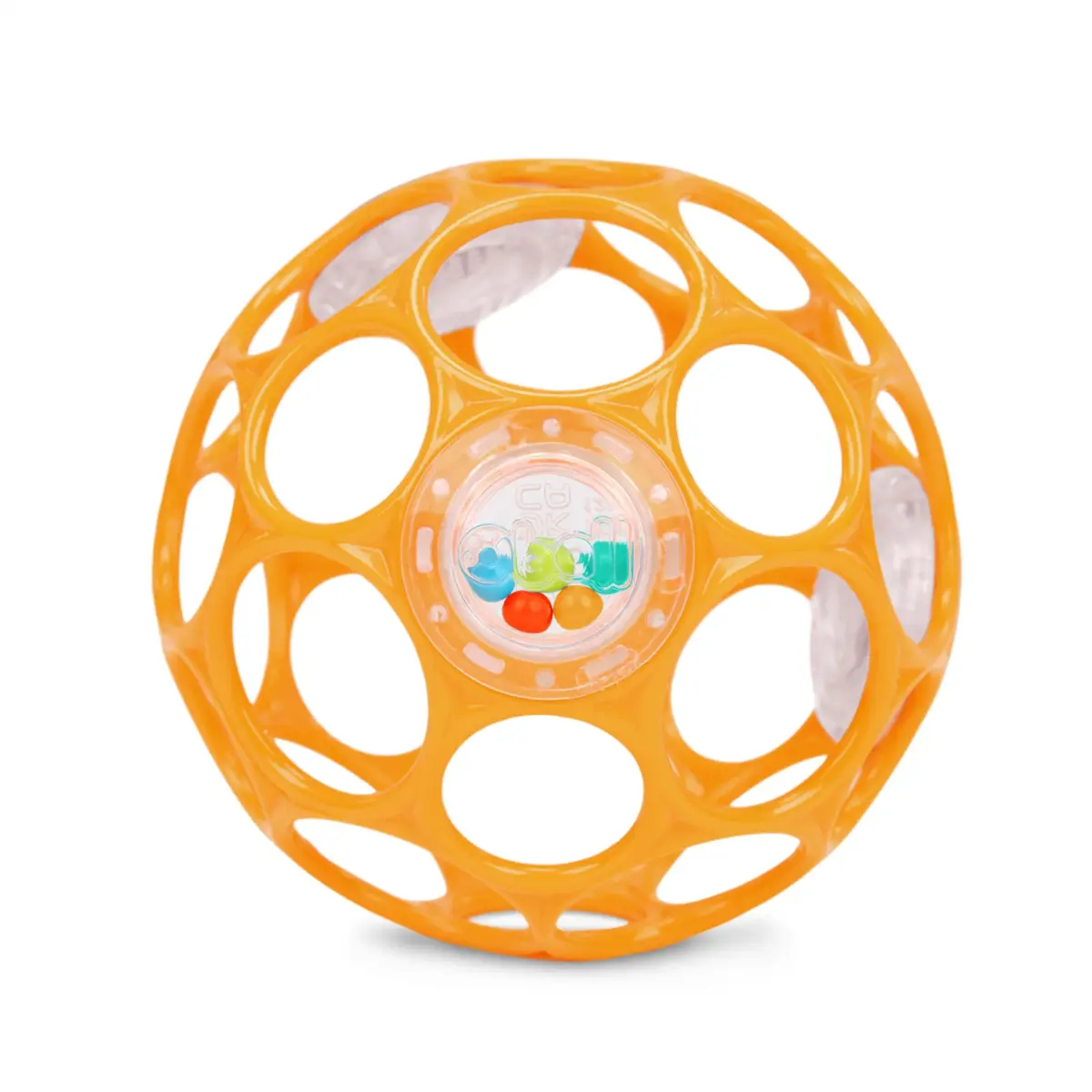 Bright Starts Oball Rattle Ball, Easy-Grasp Infant Toy with Finger Holes, Orange, 0-10cm (4in) - main product image