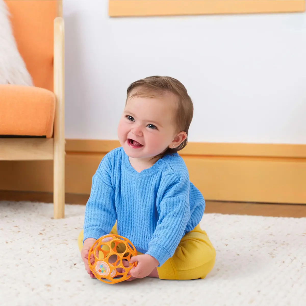 Bright Starts Oball Rattle Ball, Easy-Grasp Infant Toy with Finger Holes, Orange, 0-10cm (4in) - view 8