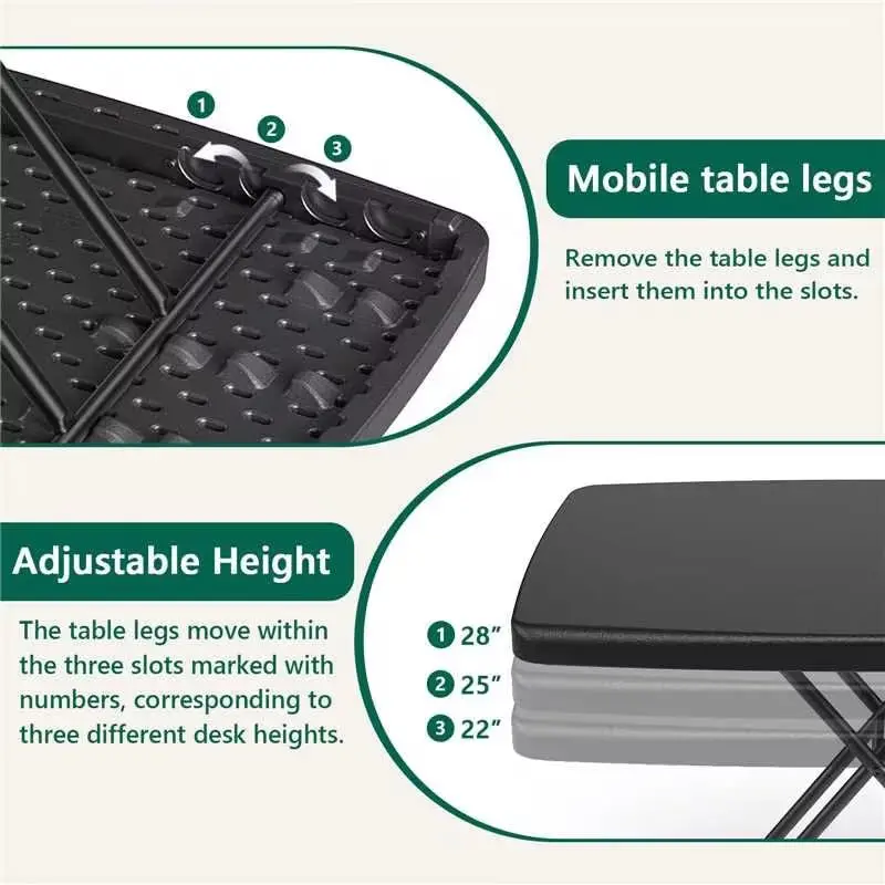FurniEdge 30 Inch Folding Table Set of 2 | Adjustable Height Heavy Duty Utility Table for Small Spaces - view 5