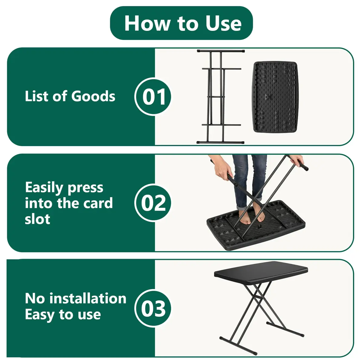 FurniEdge 30 Inch Folding Table Set of 2 | Adjustable Height Heavy Duty Utility Table for Small Spaces - view 9