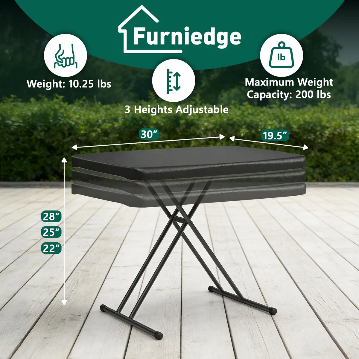 FurniEdge 30 Inch Folding Table Set of 2 | Adjustable Height Heavy Duty Utility Table for Small Spaces - view 2