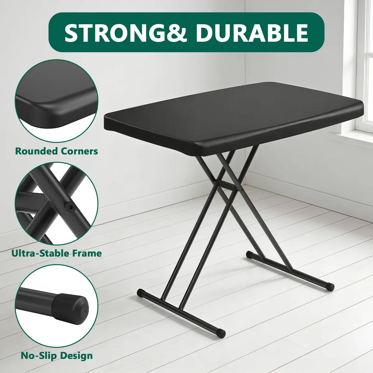 FurniEdge 30 Inch Folding Table Set of 2 | Adjustable Height Heavy Duty Utility Table for Small Spaces - view 3