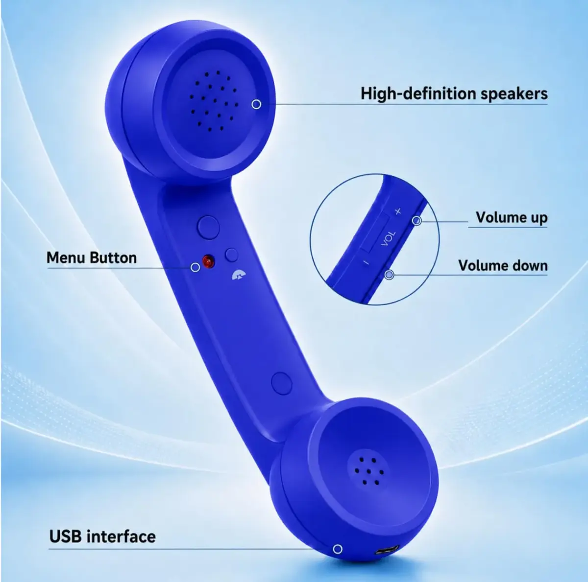 LIONSOUL Retro Bluetooth Handset with USB for Cell Phones & Computers | 12-Hour Talk Time - view 5