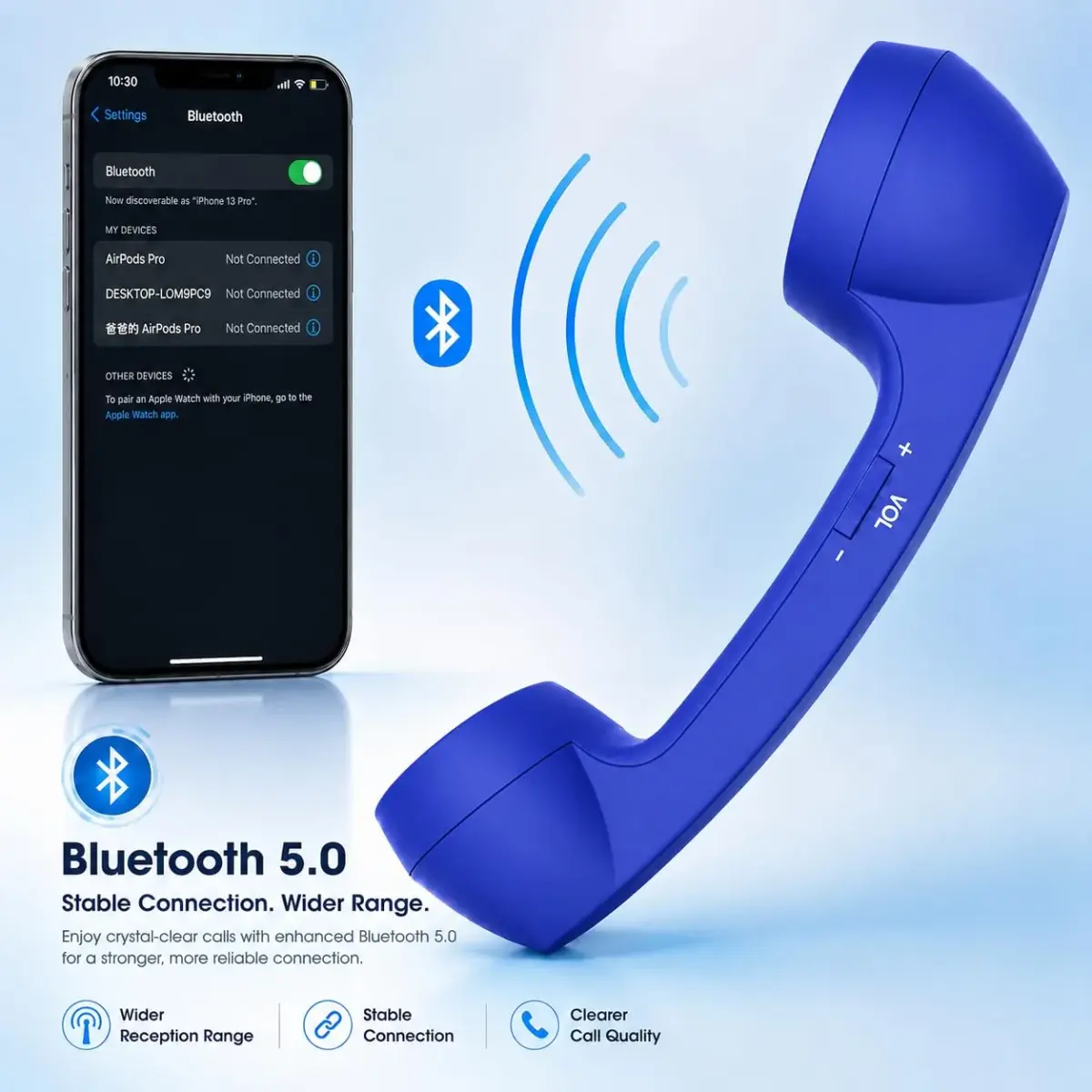 LIONSOUL Retro Bluetooth Handset with USB for Cell Phones & Computers | 12-Hour Talk Time - view 2