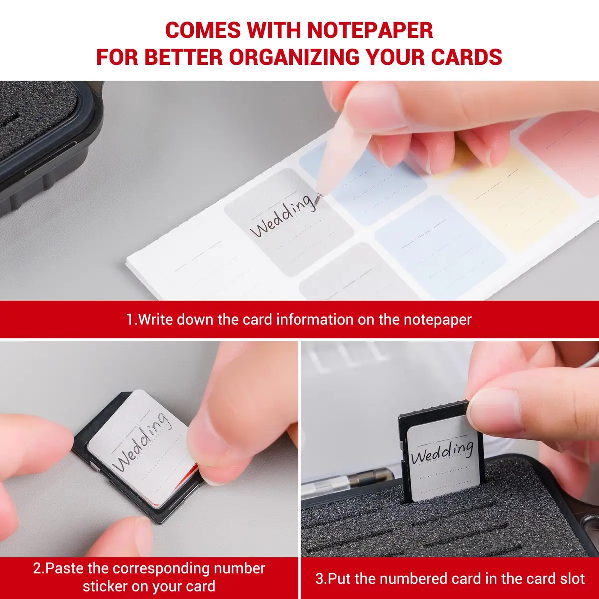 Kiorafoto 40-Slot SD Card Holder Case with Labels & Carabiner | Transparent, Water-Resistant - view 6