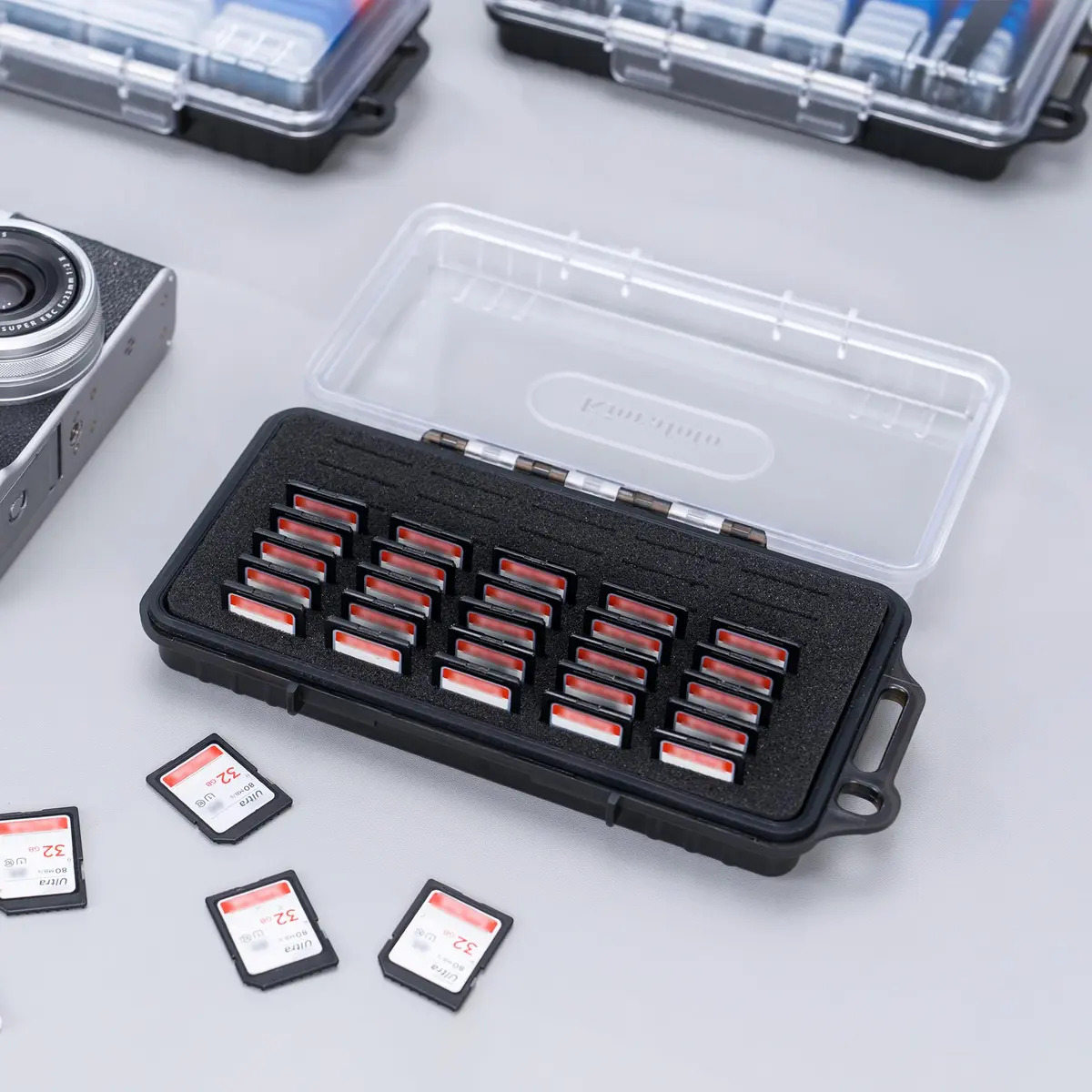 Kiorafoto 40-Slot SD Card Holder Case with Labels & Carabiner | Transparent, Water-Resistant - view 9