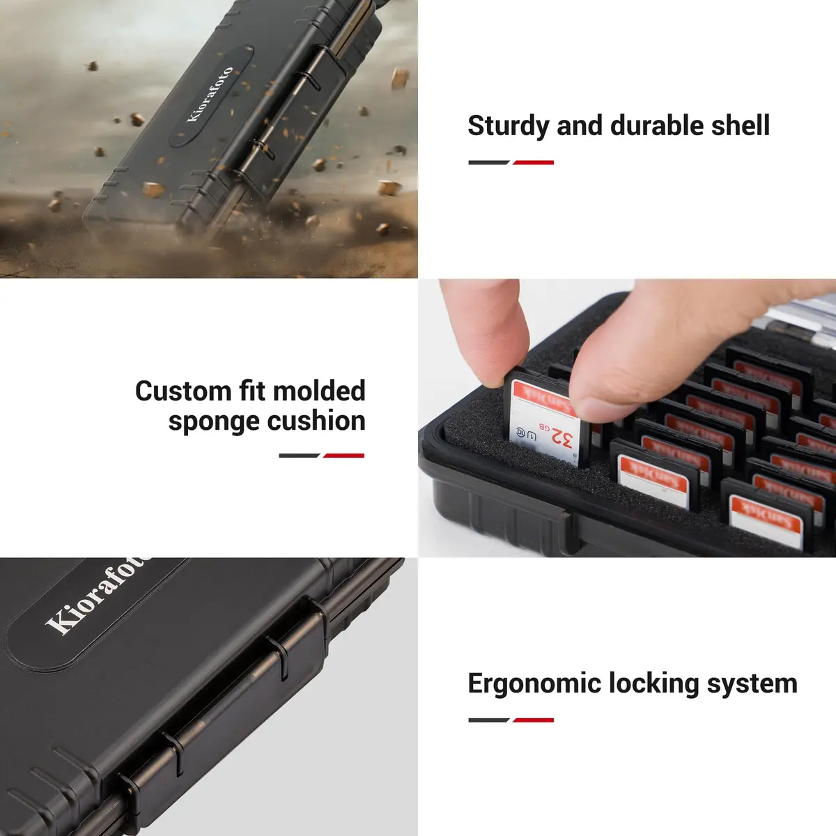 Kiorafoto 40-Slot SD Card Holder Case with Labels & Carabiner | Transparent, Water-Resistant - view 3