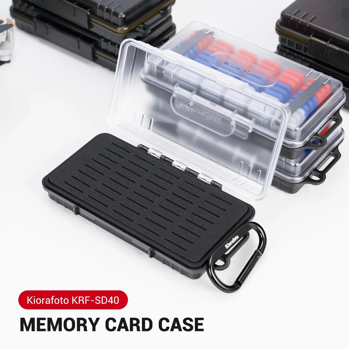 Kiorafoto 40-Slot SD Card Holder Case with Labels & Carabiner | Transparent, Water-Resistant - view 4