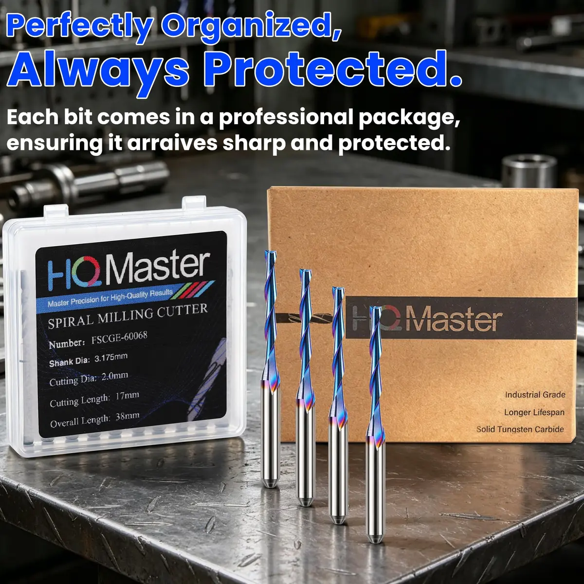 HQMaster 1/8" Shank 2-Flute Upcut CNC Router Bits 10pcs | Solid Carbide Spiral End Mill for Woodworking - view 5