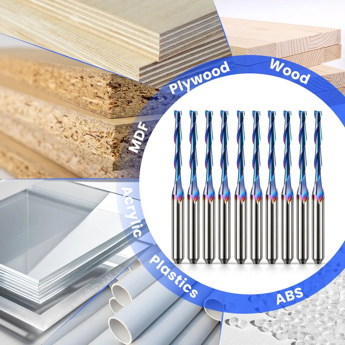 HQMaster 1/8" Shank 2-Flute Upcut CNC Router Bits 10pcs | Solid Carbide Spiral End Mill for Woodworking - view 6
