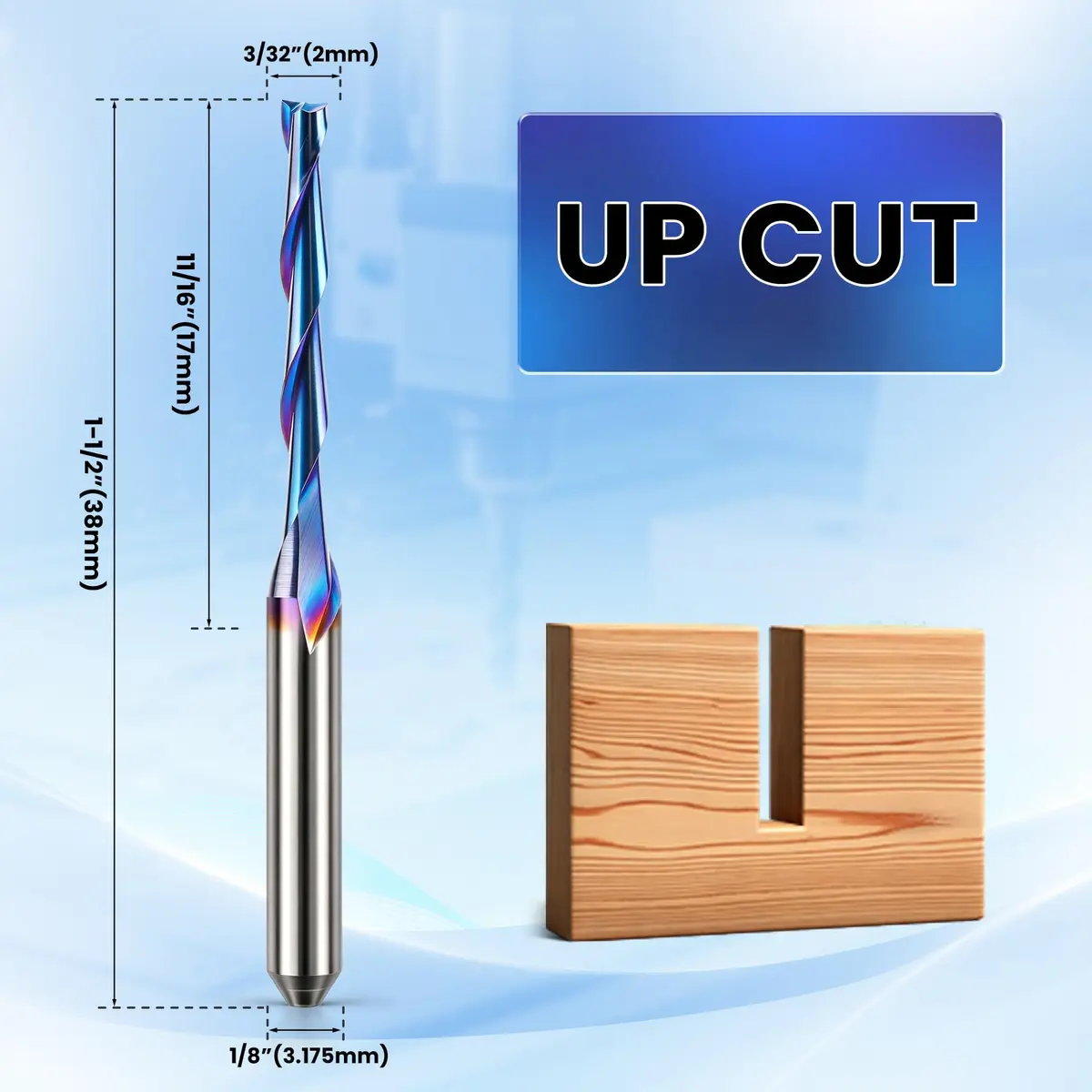 HQMaster 1/8" Shank 2-Flute Upcut CNC Router Bits 10pcs | Solid Carbide Spiral End Mill for Woodworking - view 2