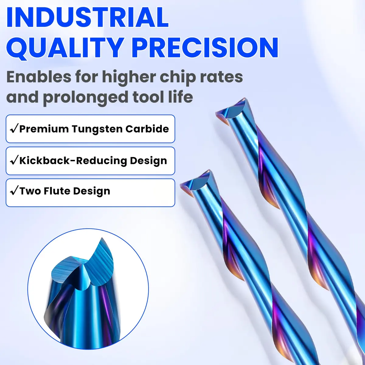HQMaster 1/8" Shank 2-Flute Upcut CNC Router Bits 10pcs | Solid Carbide Spiral End Mill for Woodworking - view 3