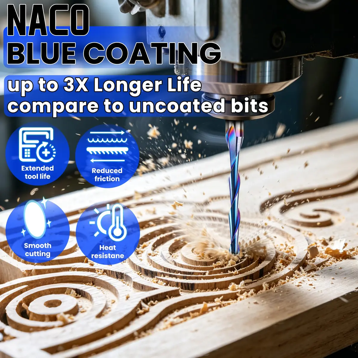 HQMaster 1/8" Shank 2-Flute Upcut CNC Router Bits 10pcs | Solid Carbide Spiral End Mill for Woodworking - view 4