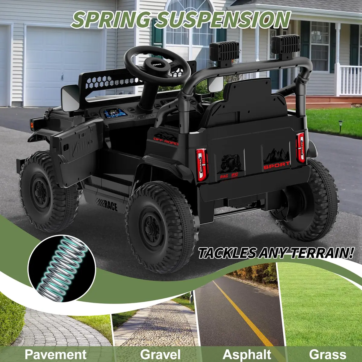 YunTopKids Kid Car 12V Ride On Toy with Remote Control Black | All-Terrain, 7Ah Battery, Ages 37-60 Months - view 6